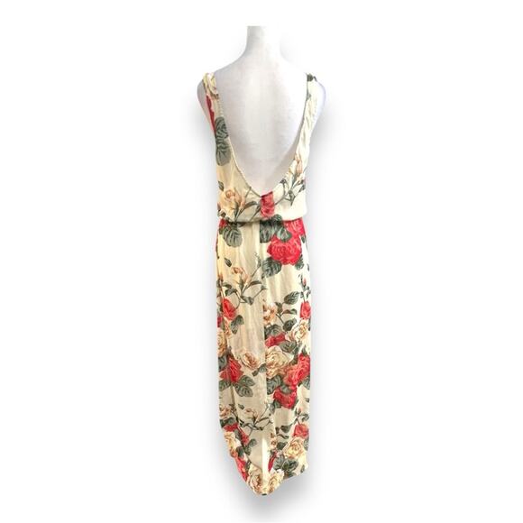 SHOW ME YOUR MUMU Ivory sheer Rose Floral Plunge Neckline & Back MAXIDRESS SZ M - Picture 6 of 16